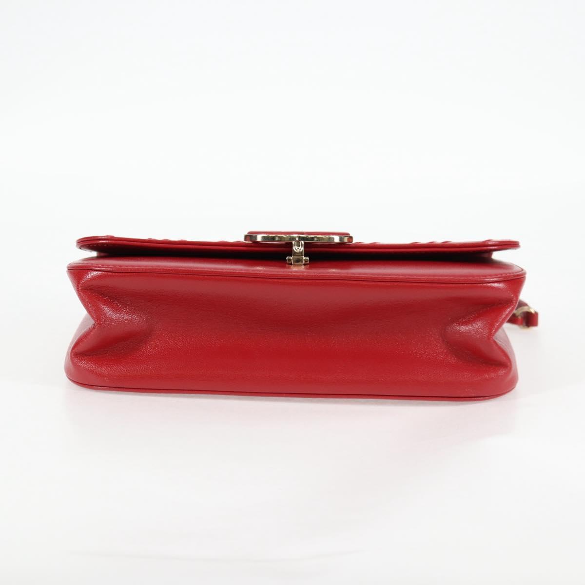Chanel Chain V Stitch Shoulder Bag Lamb Skin Red Gold Cc