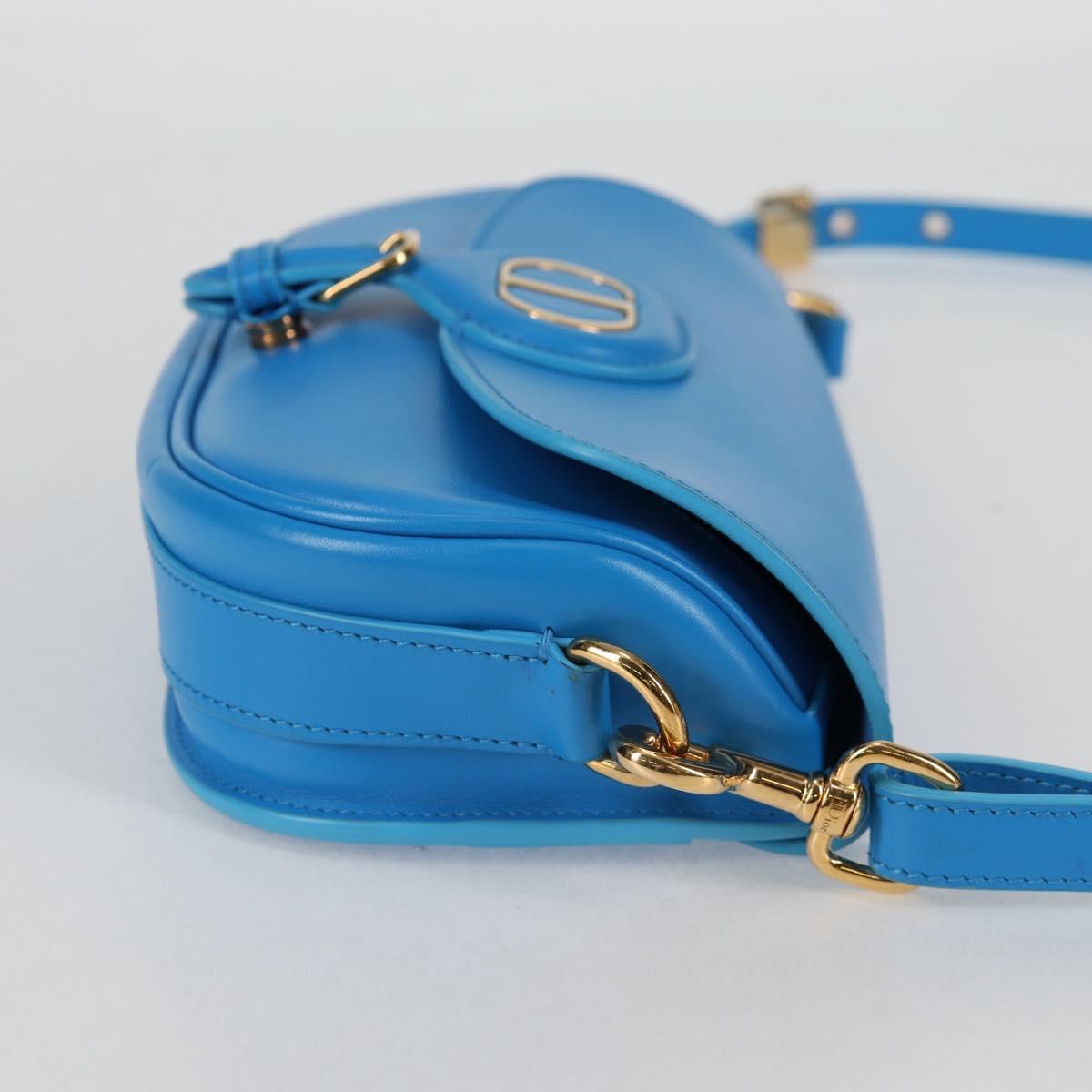 Christian Dior Bobby East West Shoulder Bag Leather Blue Gold