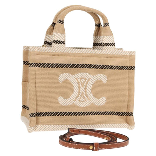 Celine Triomphe Small Cabas Tice Tote Bag Canvas Beige Gold
