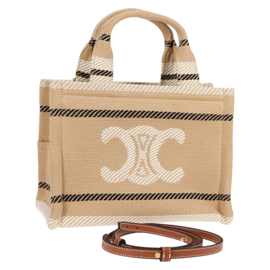 Celine Triomphe Small Cabas Tice Tote Bag Canvas Beige Gold