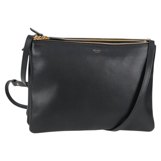 Celine Trio Large Shoulder Bag Leather Black Gold