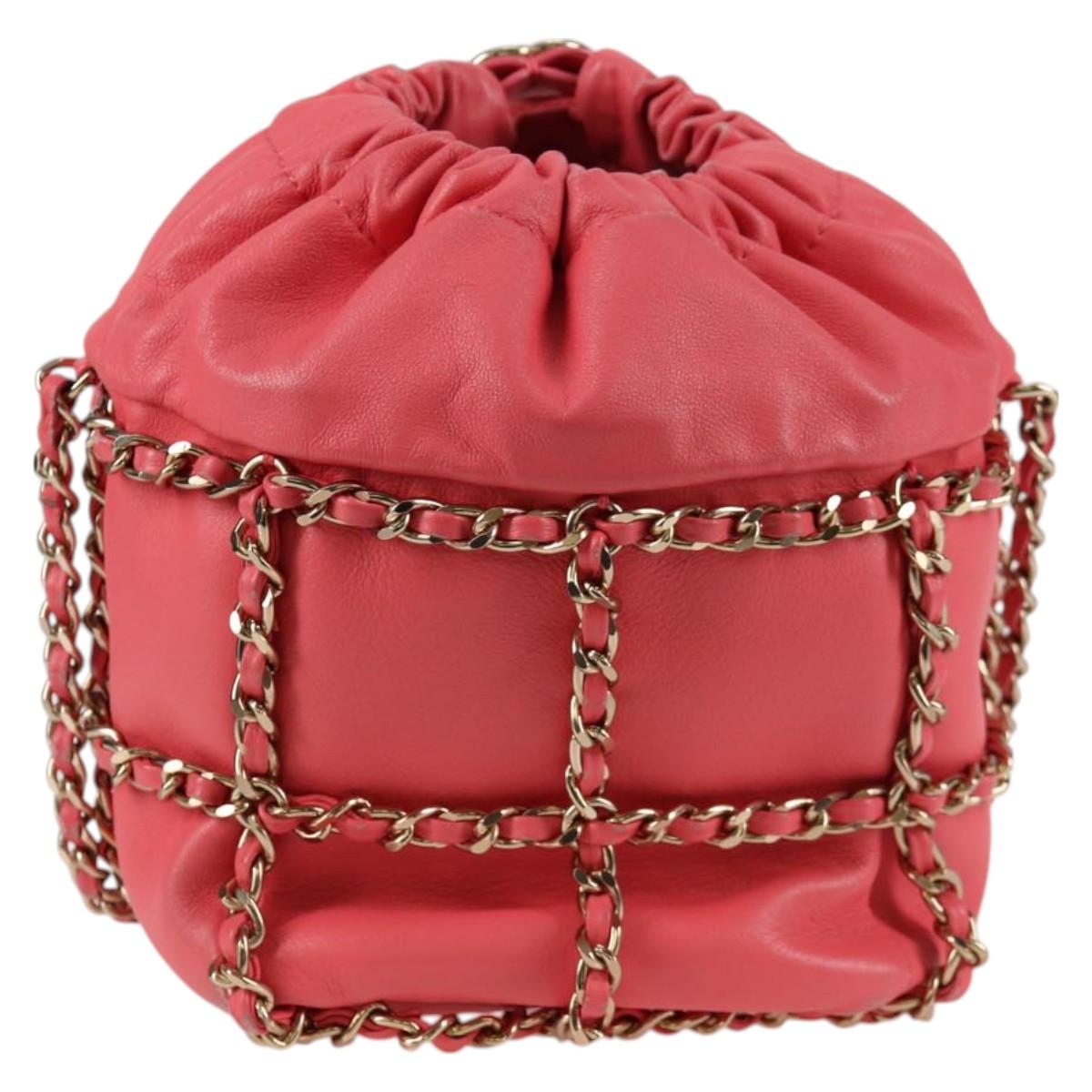 Chanel Chain Shoulder Bag Lamb Skin Pink Gold Cc