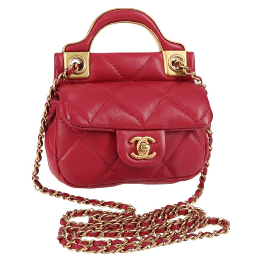Chanel Matelasse Chain Shoulder Bag Lamb Skin Pink Gold Cc