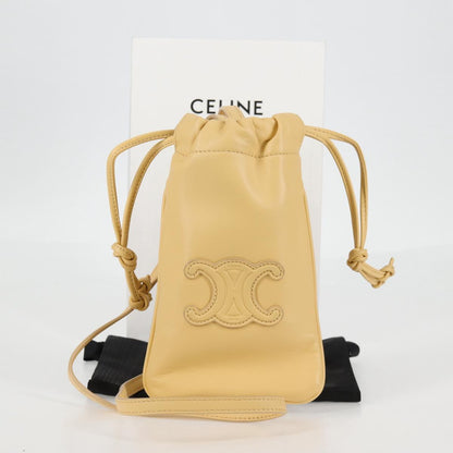 Celine Cuir Triomphe Drawstring Mobile Pouch Leather Yellow
