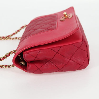 Chanel Matelasse Chain Shoulder Bag Leather Red Gold Cc