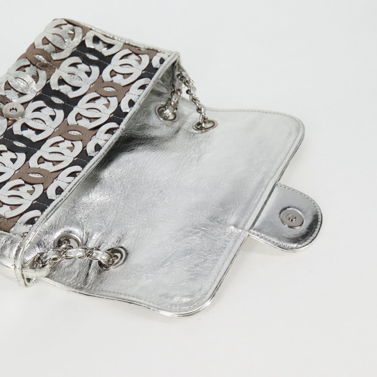 Chanel Chain Matelasse Shoulder Bag Leather Silver Cc