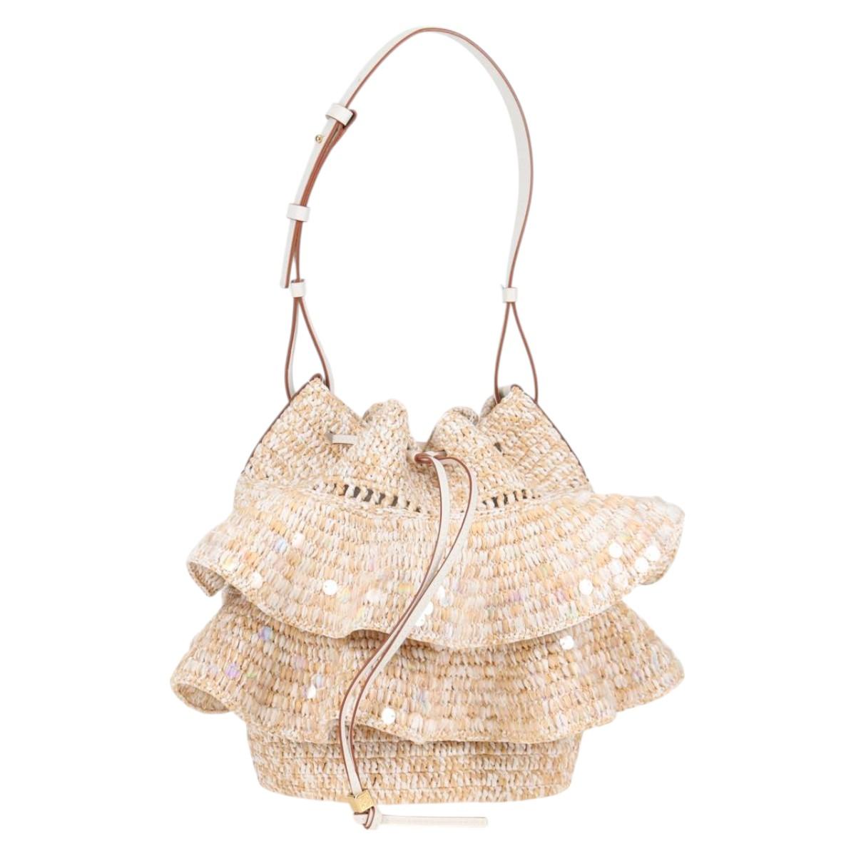 Loewe Sequin Balloon Shoulder Bag Raffia Beige Gold