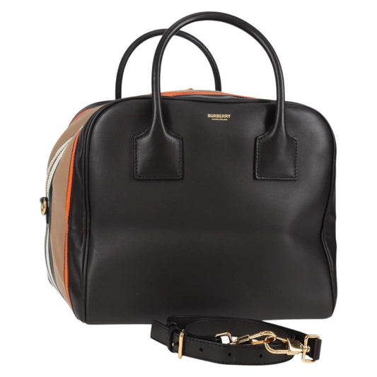 Burberry Hand Bag Leather 2WAY Black Gold