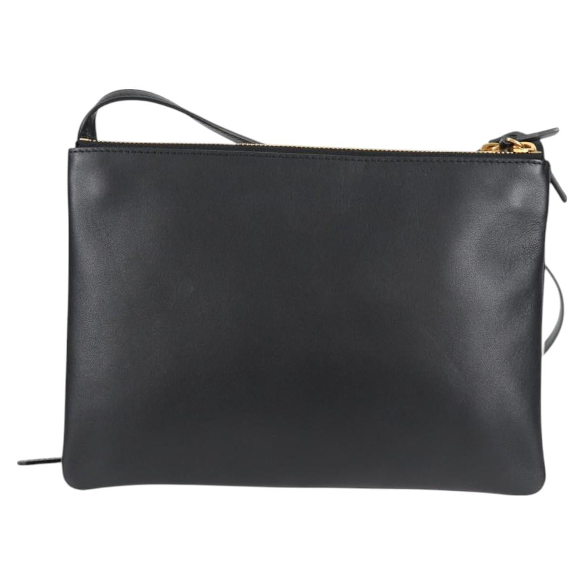 Celine Trio Large Shoulder Bag Leather Black Gold