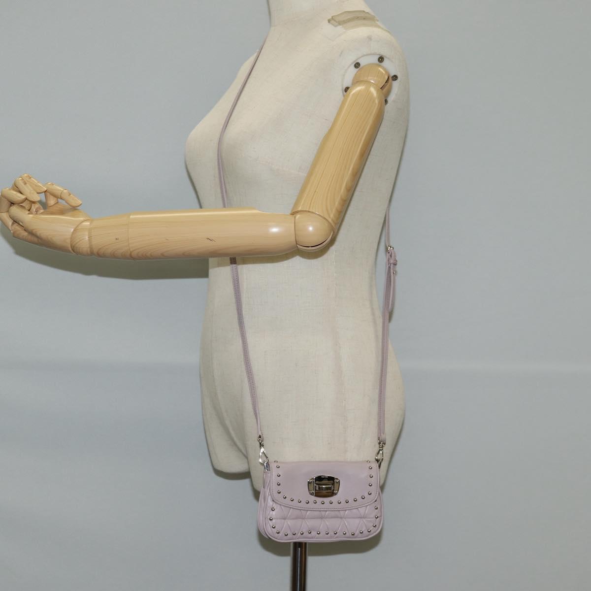 Miu Miu Studs Chain Shoulder Bag Leather Pink Silver