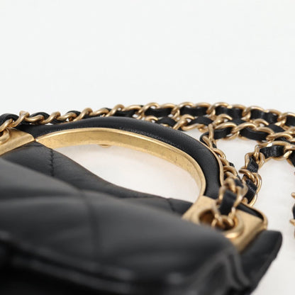 Chanel Chain Pouch Shoulder Bag Lamb Skin Black Gold Cc