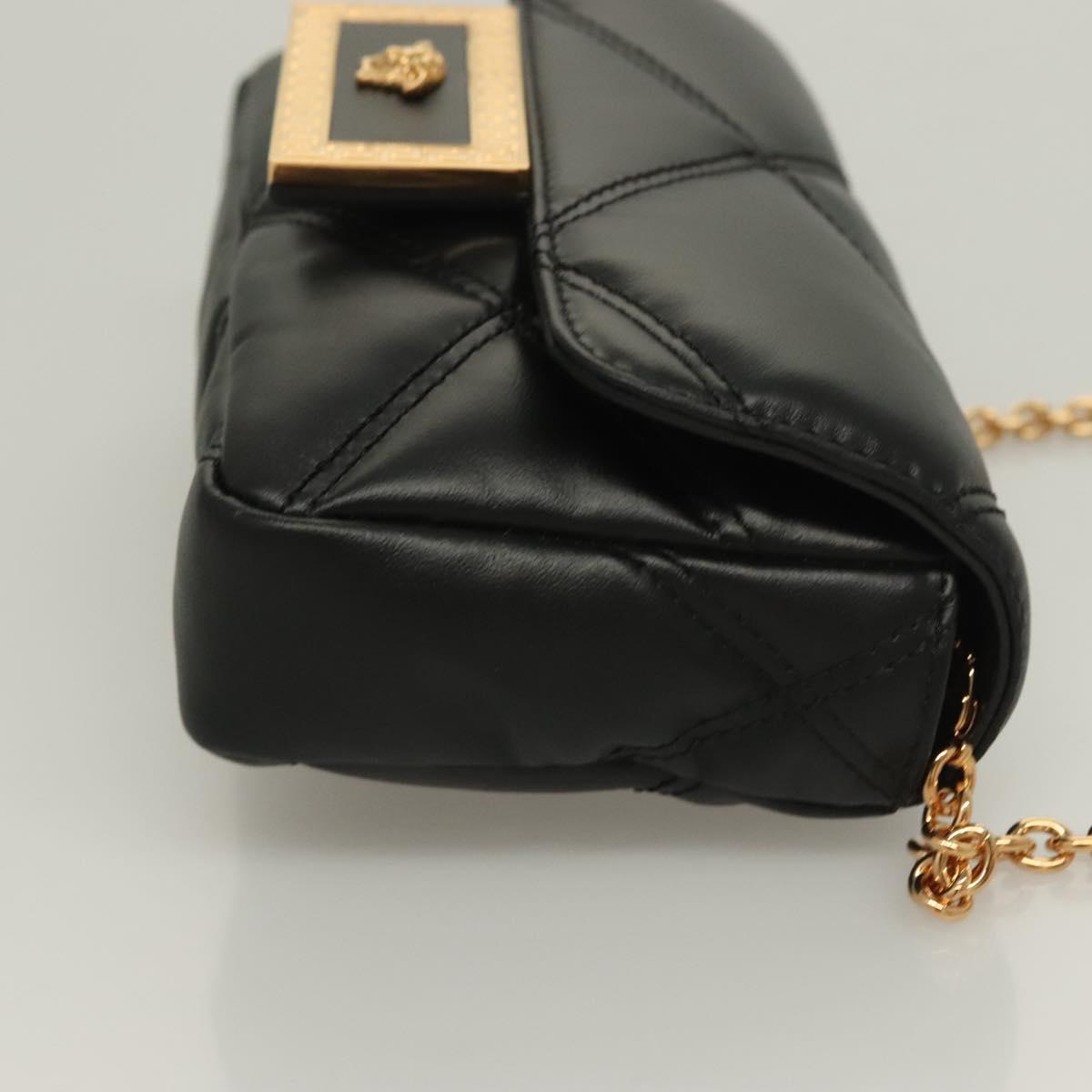 Versace Chain Shoulder Bag Leather Black Gold