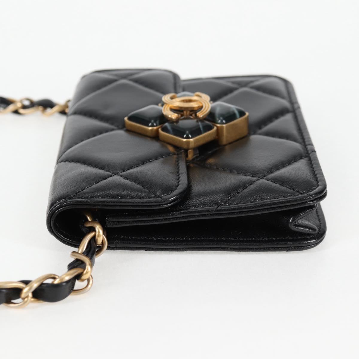 Chanel Matelasse Chain Pouch Shoulder Bag Lamb Skin Black Gold Cc