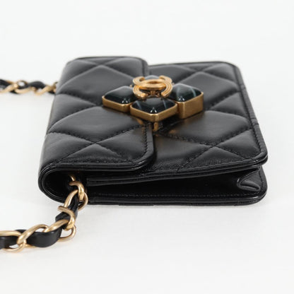 Chanel Matelasse Chain Pouch Shoulder Bag Lamb Skin Black Gold Cc