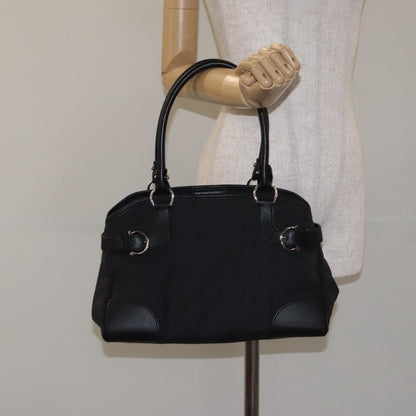 Salvatore Ferragamo Gancini Hand Bag Nylon Black Silver