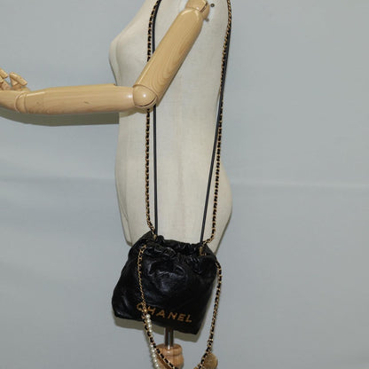 Chanel Chain Chanel 22 Shoulder Bag Leather Black Gold Cc