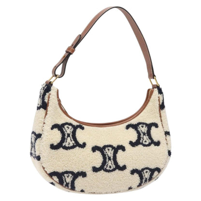 Celine Triomphe Shoulder Bag Pile White Brown Gold