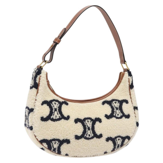Celine Triomphe Shoulder Bag Pile White Brown Gold