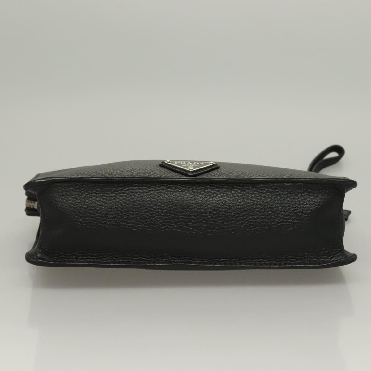 Prada Clutch Bag Leather Black Silver 2vf006