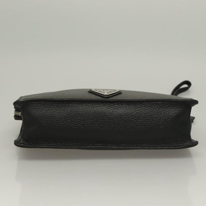 Prada Clutch Bag Leather Black Silver 2vf006