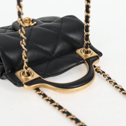 Chanel Chain Pouch Shoulder Bag Lamb Skin Black Gold Cc