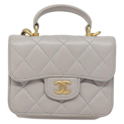 Chanel Matelasse Chain Wallet Shoulder Bag Lamb Skin Gray Gold Cc
