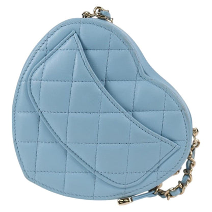 Chanel Matelasse Chain Shoulder Bag Lamb Skin Blue Gold Cc