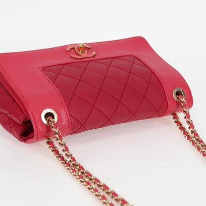 Chanel Matelasse Chain Shoulder Bag Leather Red Gold Cc