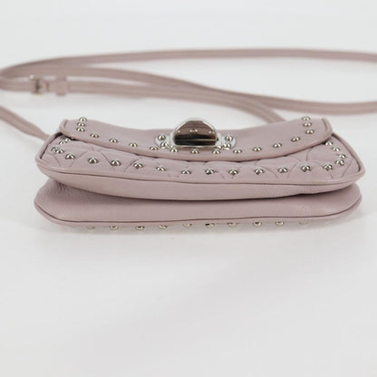Miu Miu Studs Chain Shoulder Bag Leather Pink Silver
