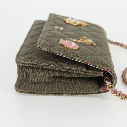 Chanel Matelasse Chain Shoulder Bag Canvas Green Gold Cc