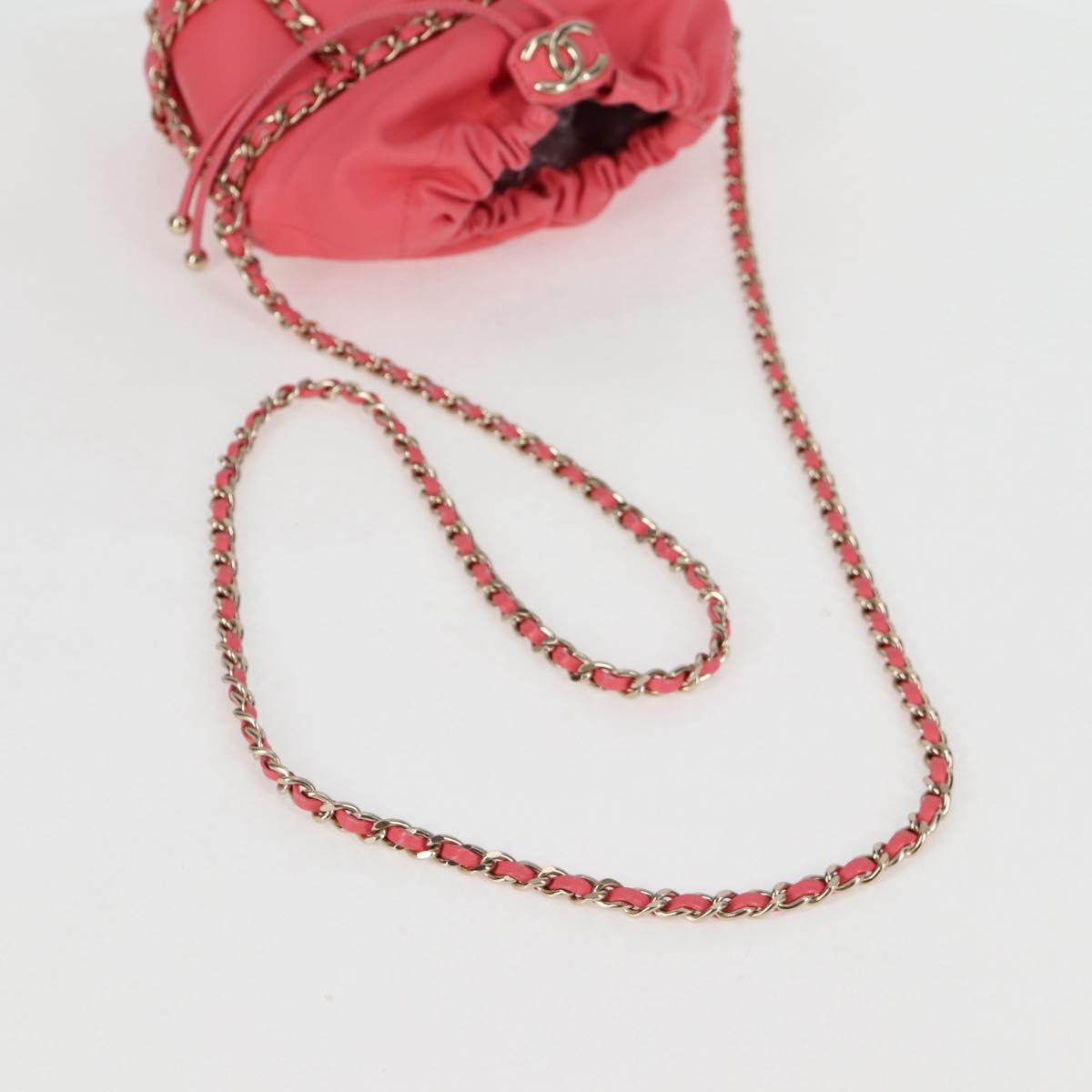 Chanel Chain Shoulder Bag Lamb Skin Pink Gold Cc