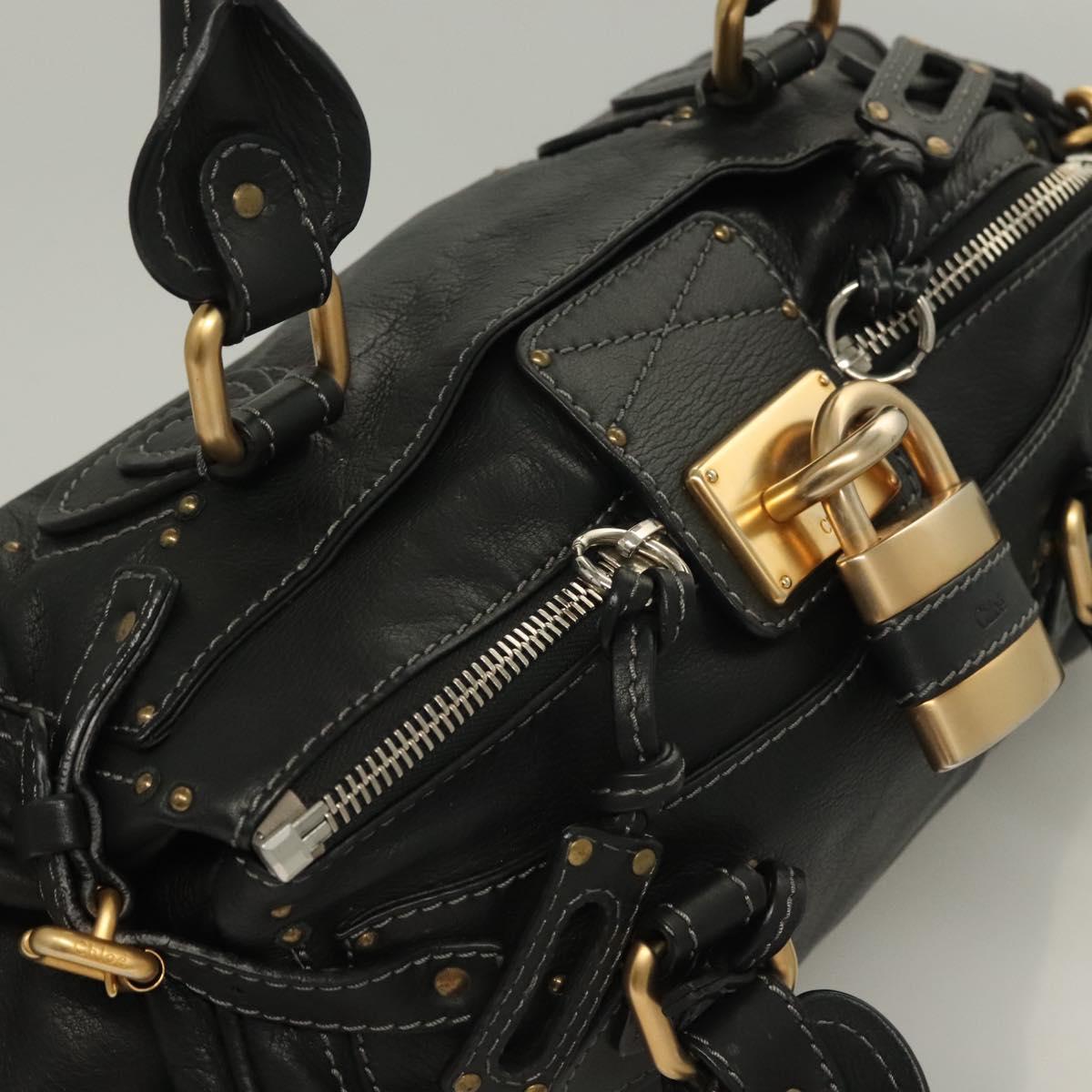 Chloe Paddington Hand Bag Leather Black Gold Silver