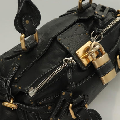 Chloe Paddington Hand Bag Leather Black Gold Silver