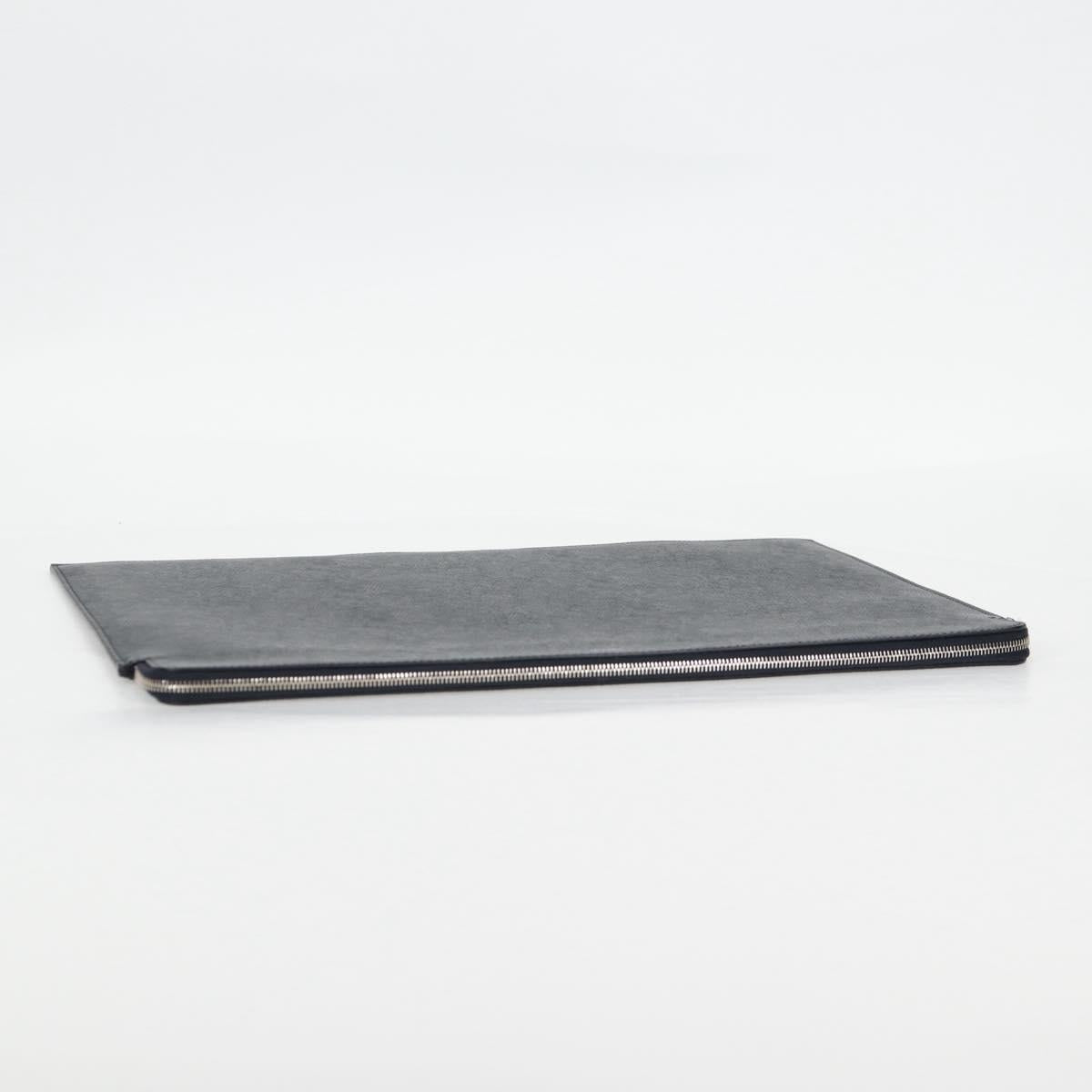 Celine Clutch Bag Leather Navy Silver 10b593-070