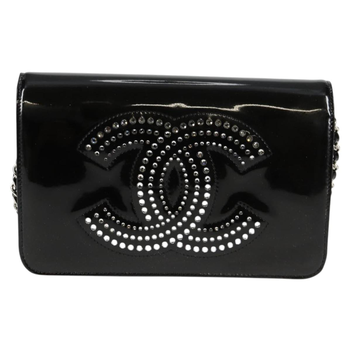 Chanel Chain Shoulder Bag Enamel Black Cc