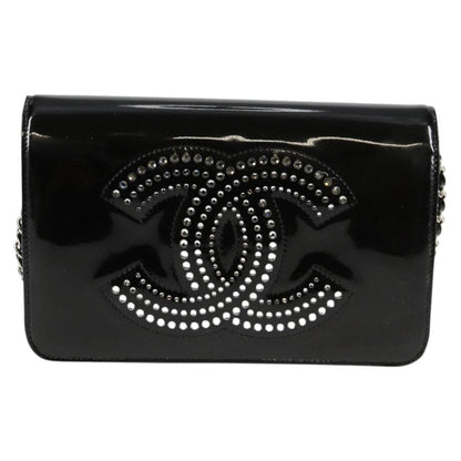 Chanel Chain Shoulder Bag Enamel Black Cc