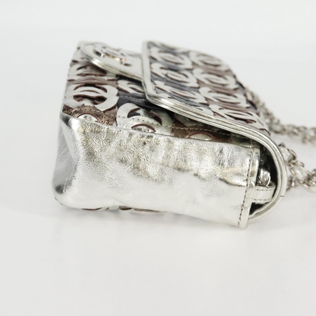 Chanel Chain Matelasse Shoulder Bag Leather Silver Cc