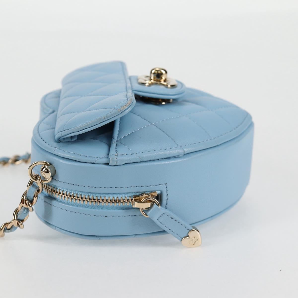 Chanel Matelasse Chain Shoulder Bag Lamb Skin Blue Gold Cc