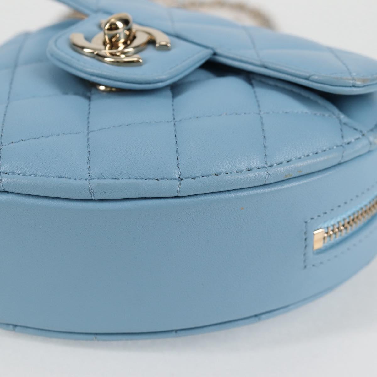 Chanel Matelasse Chain Shoulder Bag Lamb Skin Blue Gold Cc