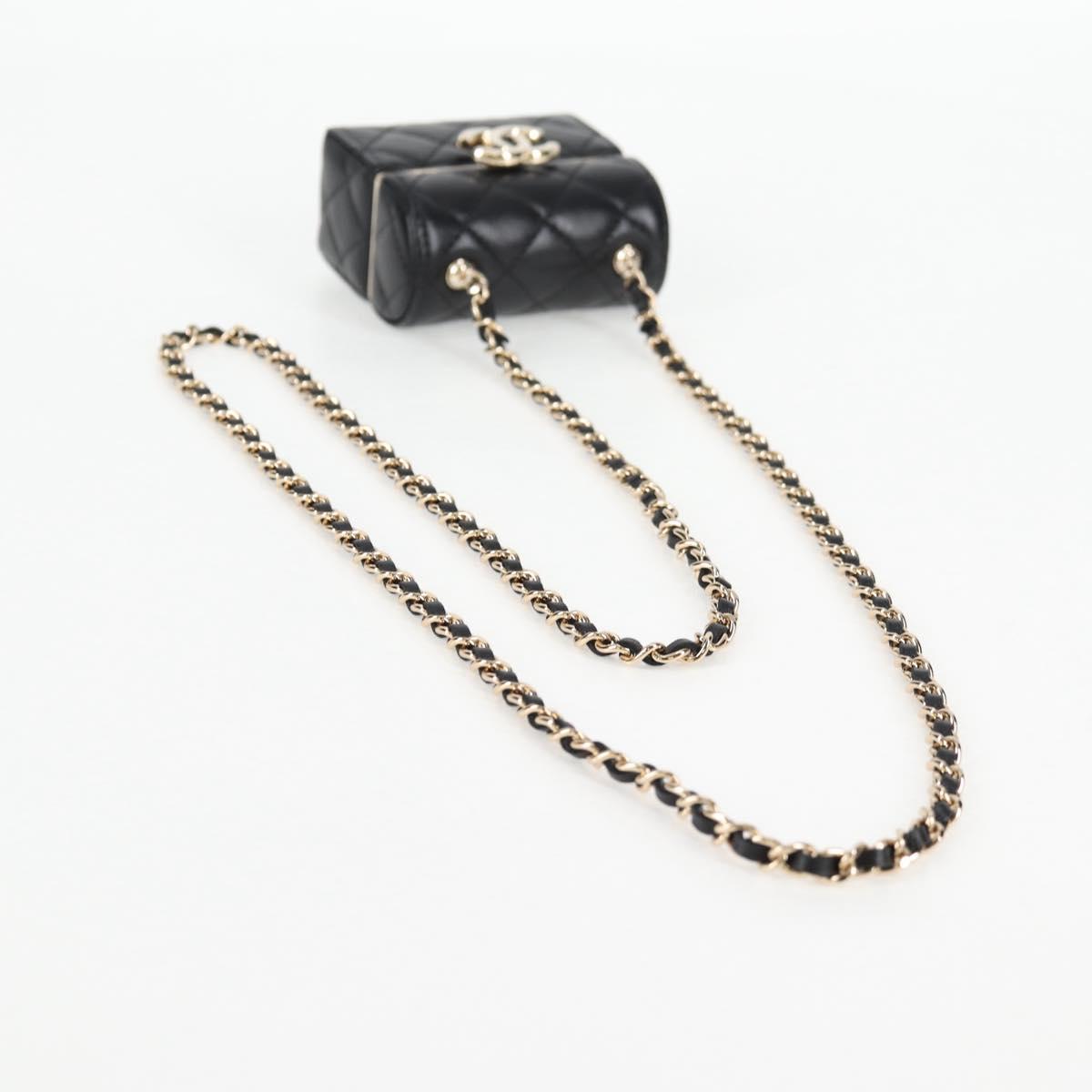 Chanel Matelasse Chain Shoulder Bag Lamb Skin Black Gold Cc