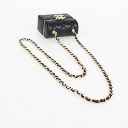 Chanel Matelasse Chain Shoulder Bag Lamb Skin Black Gold Cc