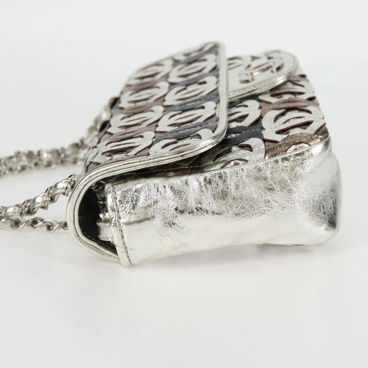 Chanel Chain Matelasse Shoulder Bag Leather Silver Cc