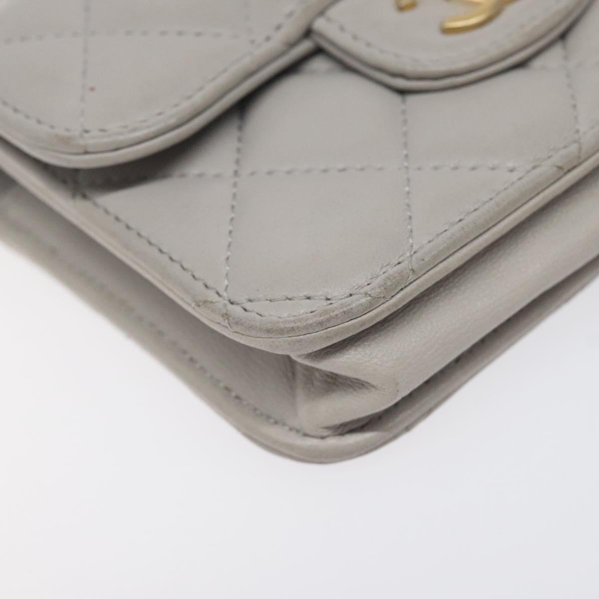 Chanel Matelasse Chain Wallet Shoulder Bag Lamb Skin Gray Gold Cc
