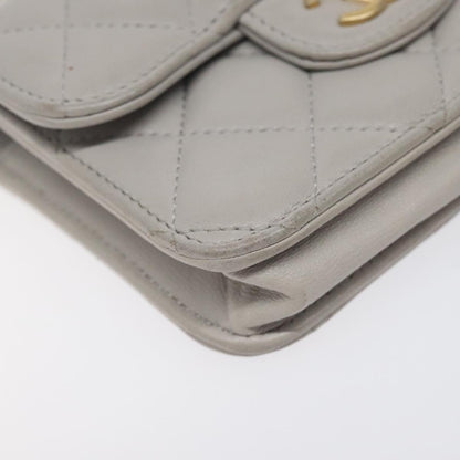 Chanel Matelasse Chain Wallet Shoulder Bag Lamb Skin Gray Gold Cc