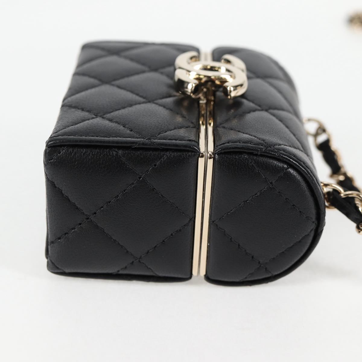 Chanel Matelasse Chain Shoulder Bag Lamb Skin Black Gold Cc