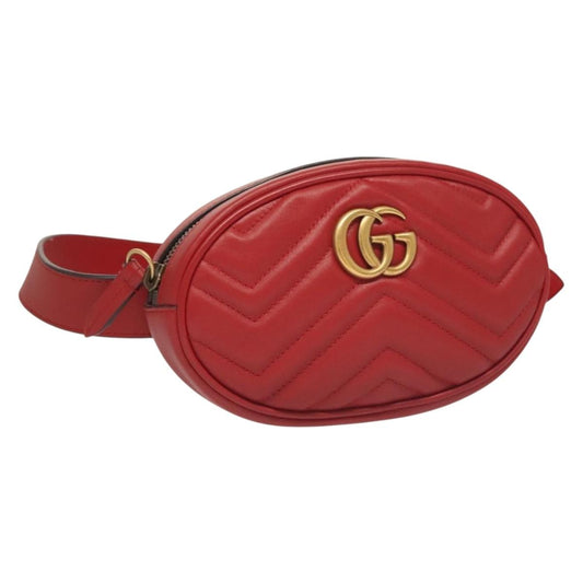 Gucci Gg Marmont Waist Bag Leather Red Gold 476434