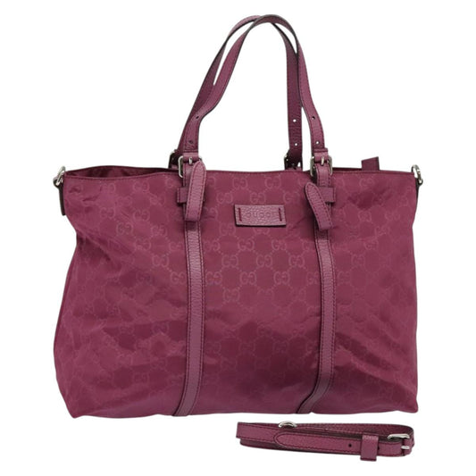Gucci Gg Canvas Guccissima Hand Bag Nylon 2WAY Pink Silver 387067