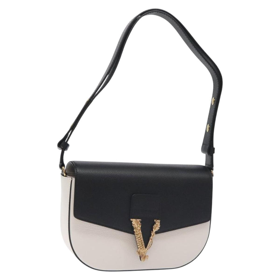 Versace Shoulder Bag Leather Black Gold White