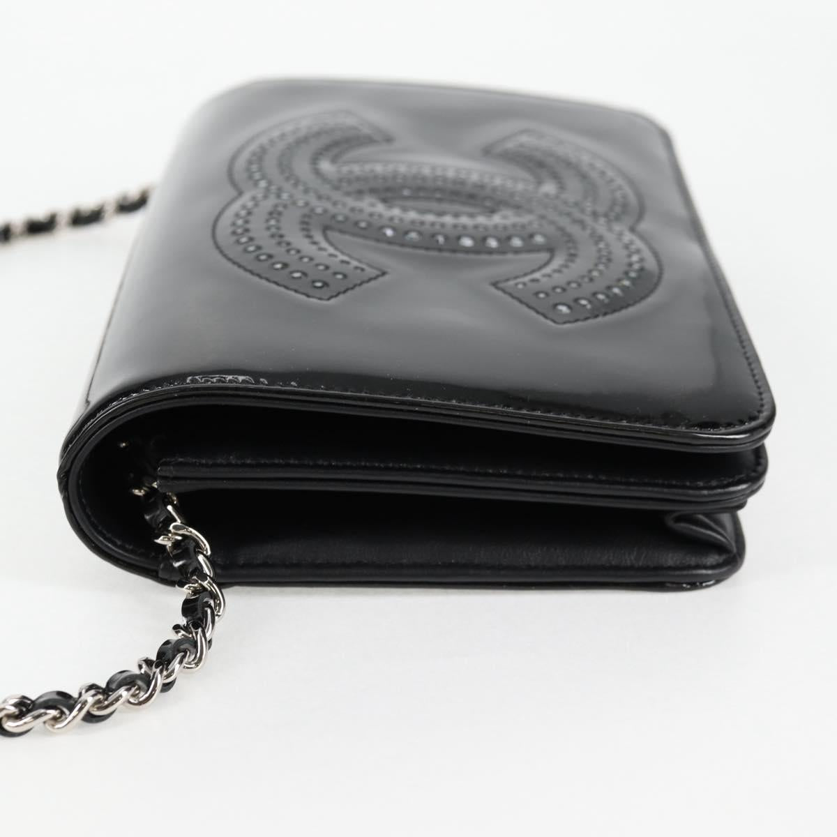 Chanel Chain Shoulder Bag Enamel Black Cc