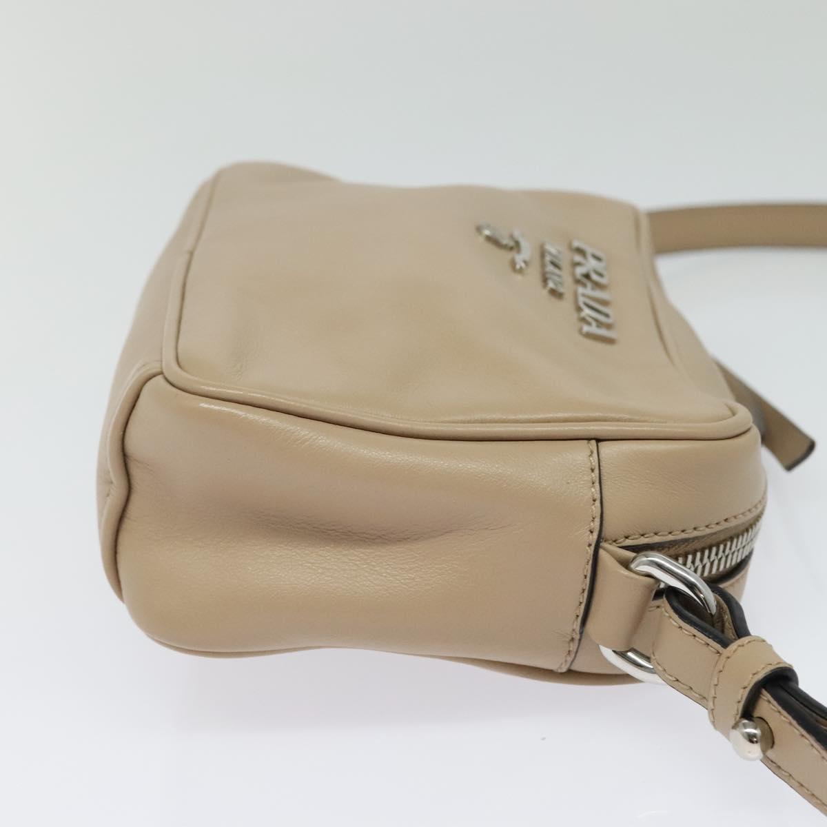 Prada Shoulder Bag Leather Beige Silver